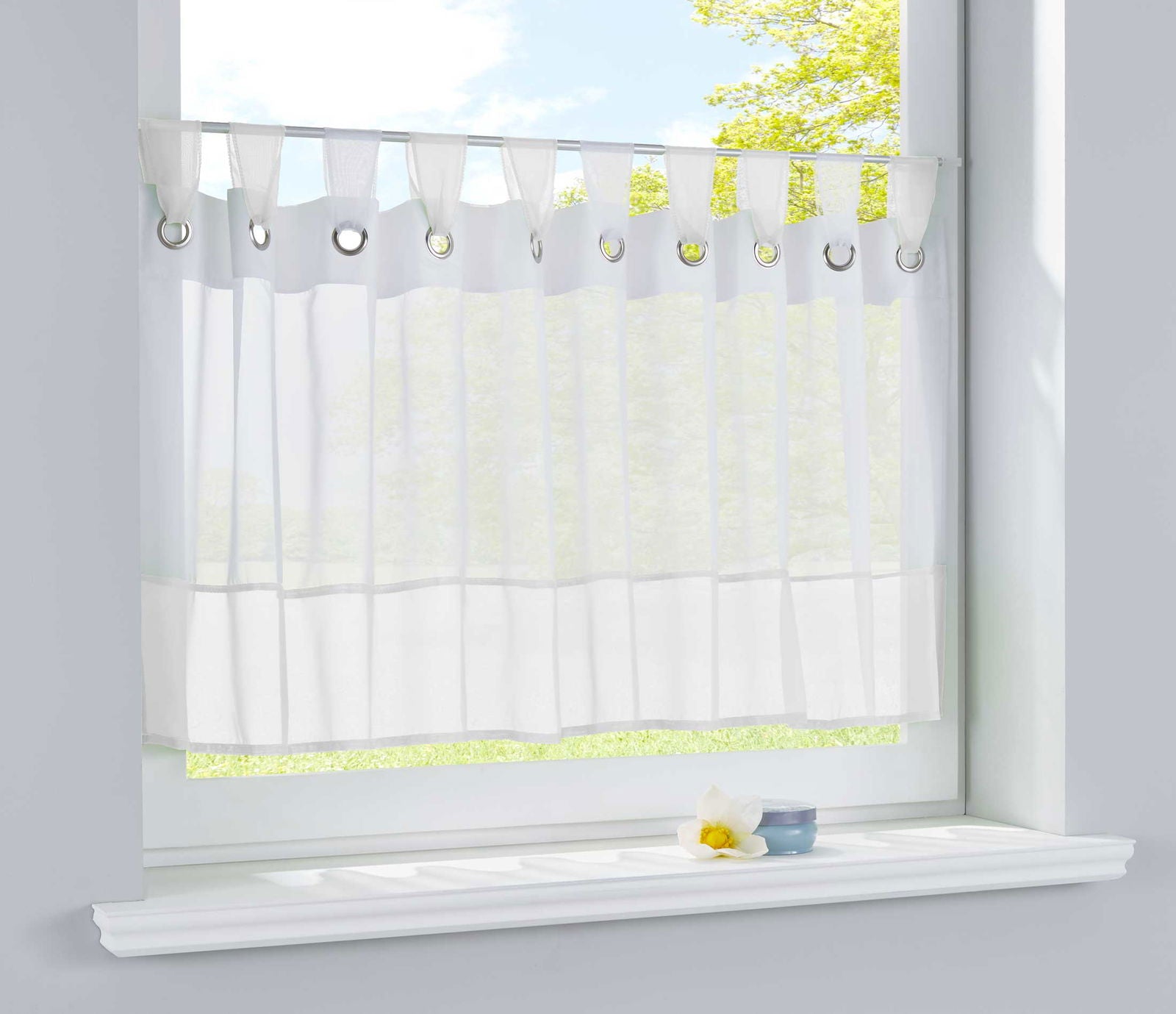 Scheibengardine Voile Gardine Ösen mit Bordüre Vorhang Küche Gardinenstange  (HxB)  610710 - Gardinenbox.de - 