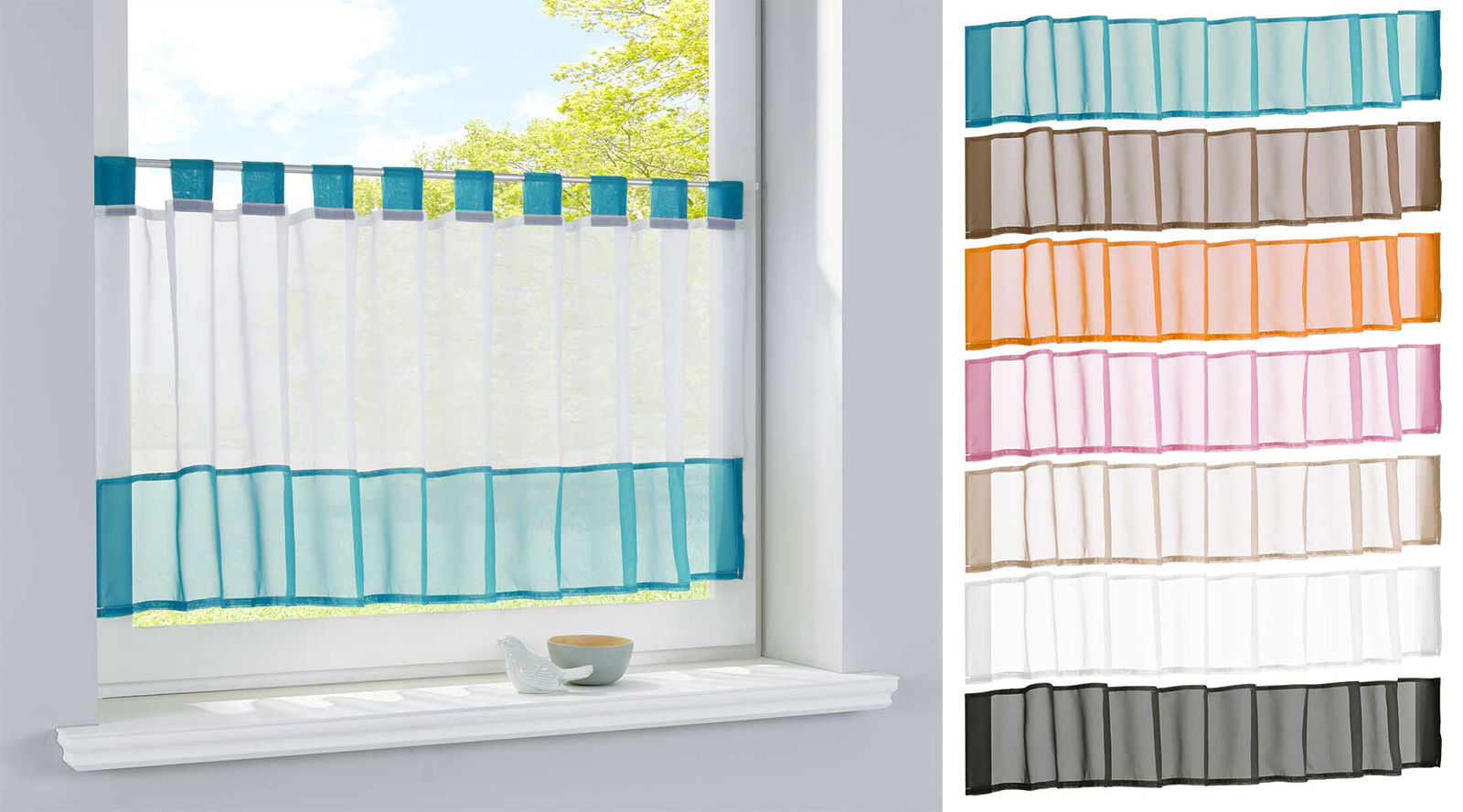 Scheibengardine Voile Gardine Schlaufen mit Bordüre (HxB)  610700 - Gardinenbox.de - 