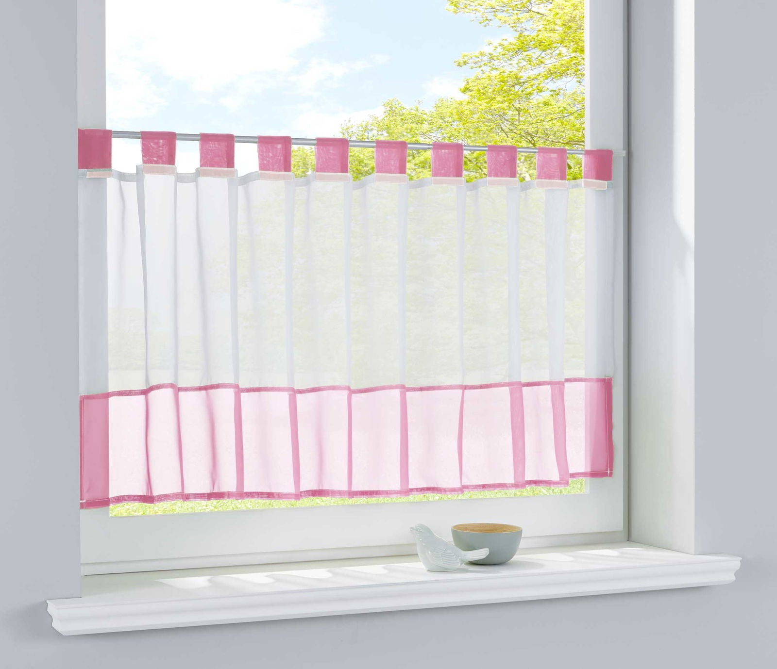 Scheibengardine Voile Gardine Schlaufen mit Bordüre (HxB)  610700 - Gardinenbox.de - 