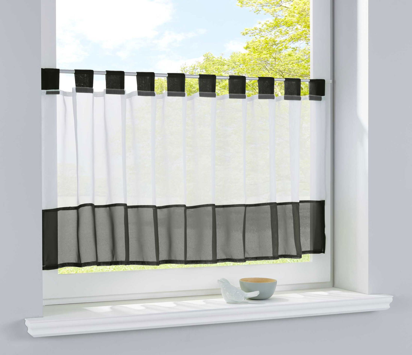 Scheibengardine Voile Gardine Schlaufen mit Bordüre (HxB) 610700 Schwarz Scheibengardine Scheibengardine_Voile_Gardine_Schlaufen_mit_Bordure_HxB_610700_-_Gardinenbox.de_-_-3689193 | Gardinenbox.de