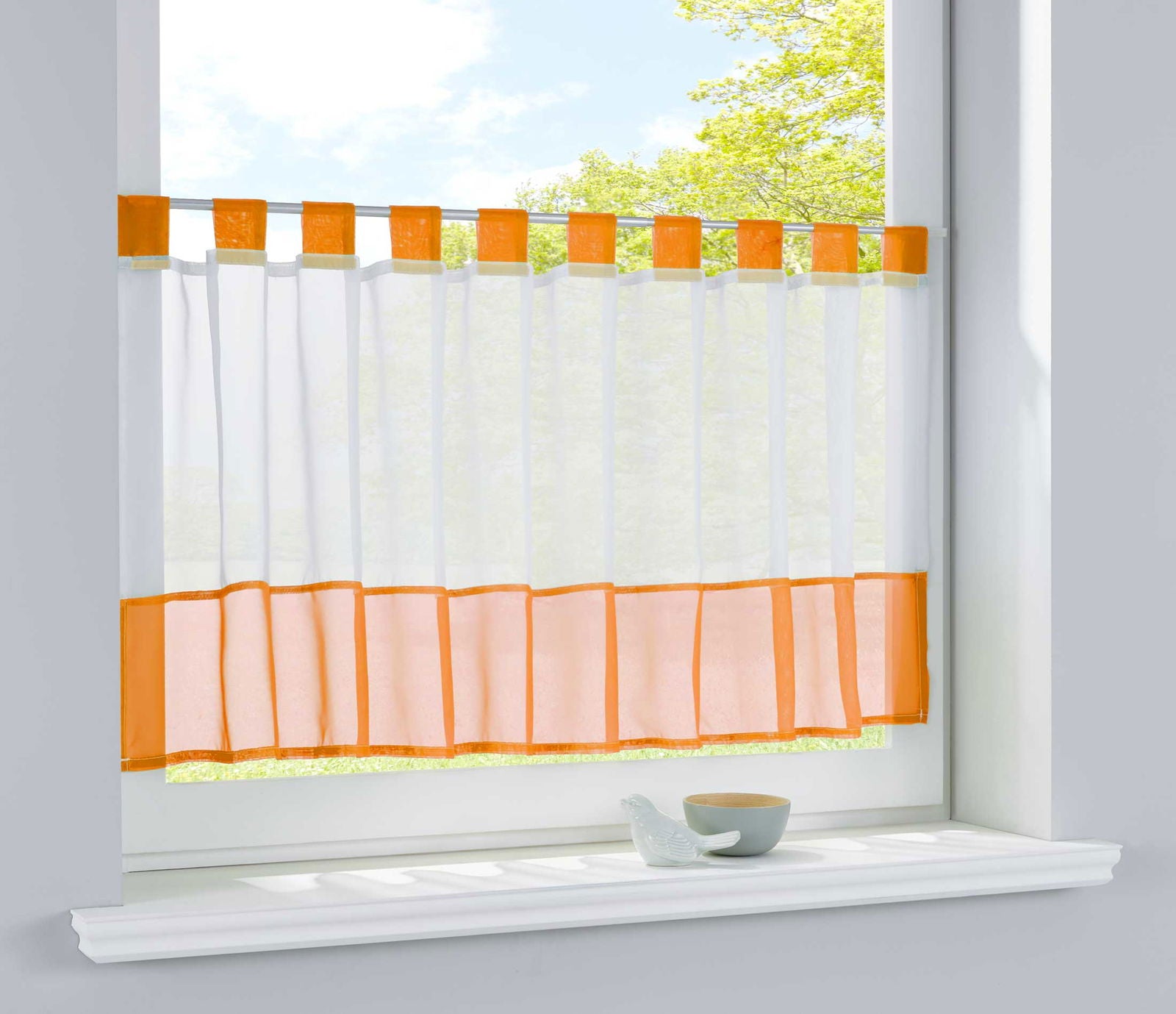 Scheibengardine Voile Gardine Schlaufen mit Bordüre (HxB)  610700 - Gardinenbox.de - 