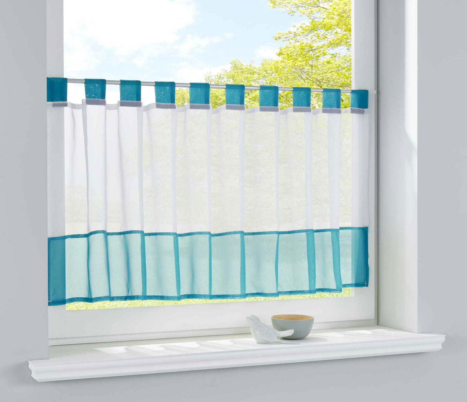 Scheibengardine Voile Gardine Schlaufen mit Bordüre (HxB) 610700 Türkis Scheibengardine Scheibengardine_Voile_Gardine_Schlaufen_mit_Bordure_HxB_610700_-_Gardinenbox.de_-_-3689199 | Gardinenbox.de