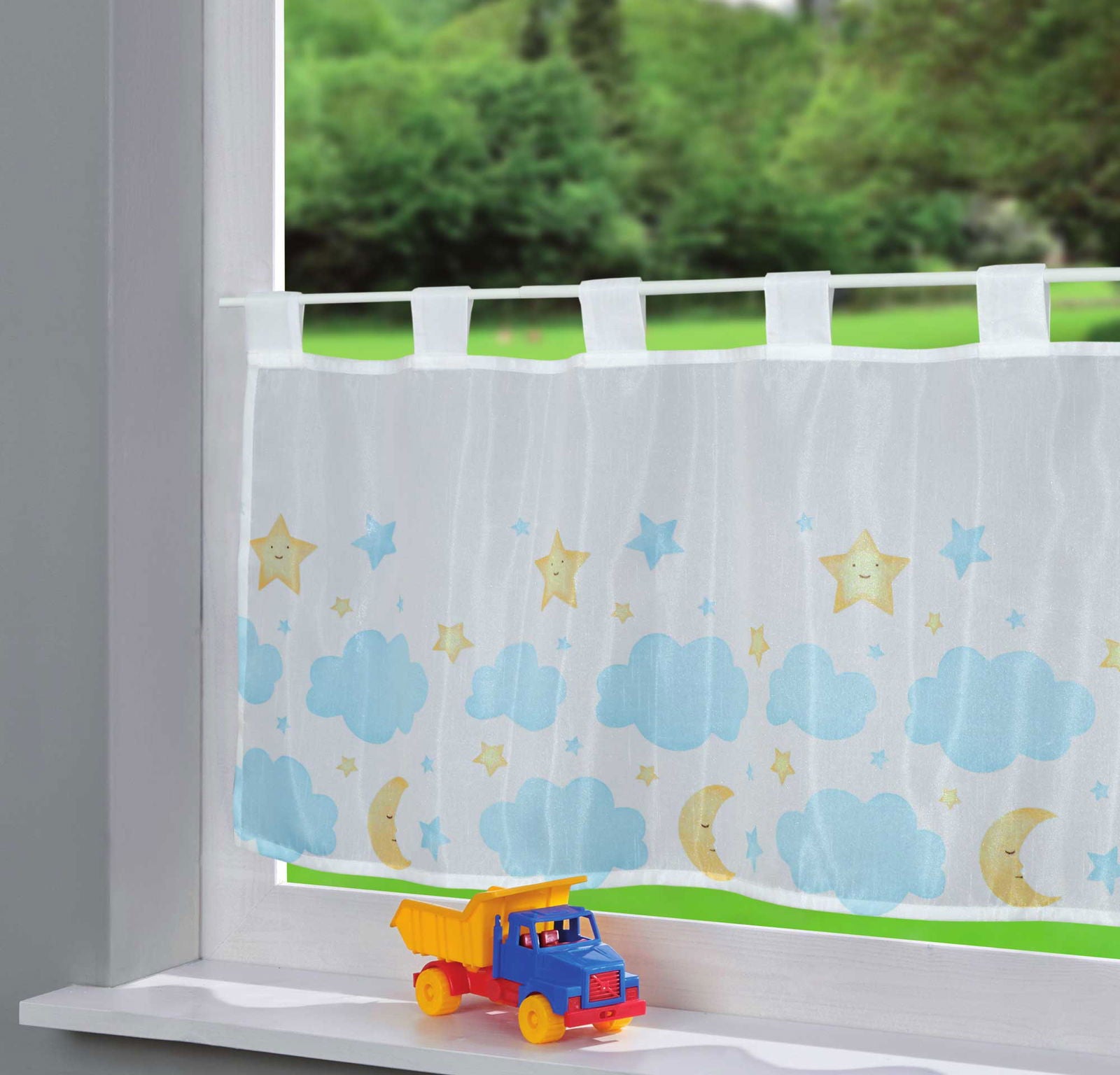 Scheibengardine Voile »Ulm« Ausbrenner Bedruckt Sichtschutz Transparent Küchenfenster 202071 Mond und Sterne HxB 43x100 cm Scheibengardine Scheibengardine_Voile_Ulm_Ausbrenner_Bedruckt_Sichtschutz_Transparent_Kuchenfenster_202071_-_Gardinenbox.de_-_-3689250 | Gardinenbox.de