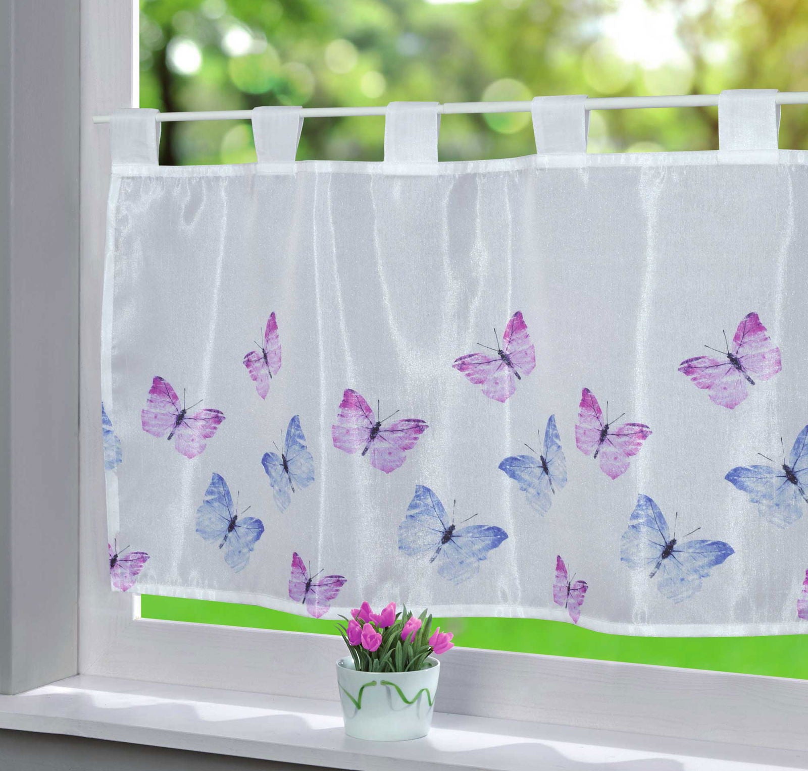 Scheibengardine Voile »Ulm« Ausbrenner Bedruckt Sichtschutz Transparent Küchenfenster 202071 Schmetterlinge HxB 43x100 cm Scheibengardine Scheibengardine_Voile_Ulm_Ausbrenner_Bedruckt_Sichtschutz_Transparent_Kuchenfenster_202071_-_Gardinenbox.de_-_-3689270 | Gardinenbox.de