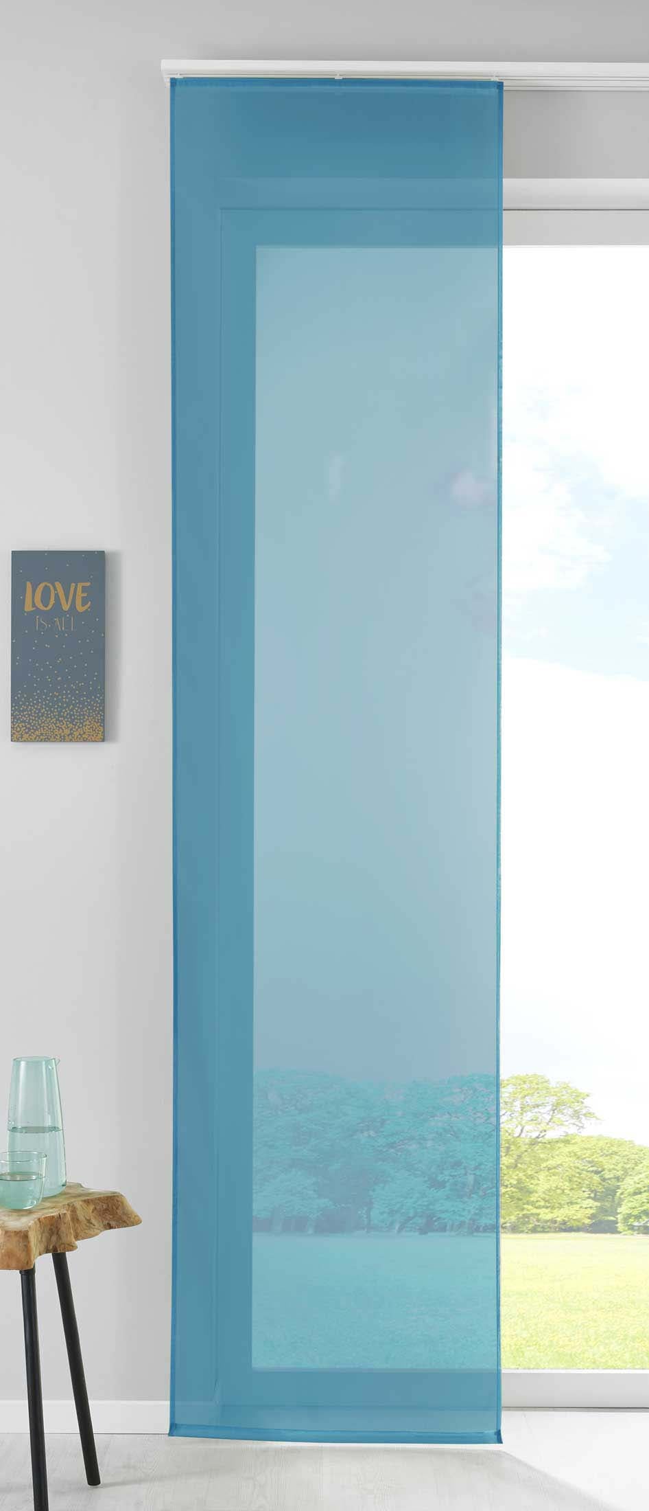 1er Set Schiebegardine Flächenvorhang Vorhang Gardine Voile Komplett mit Paneelwagen Beschwerungsstange 85589N Blau Schiebegardine Schiebegardine_blau | Gardinenbox.de