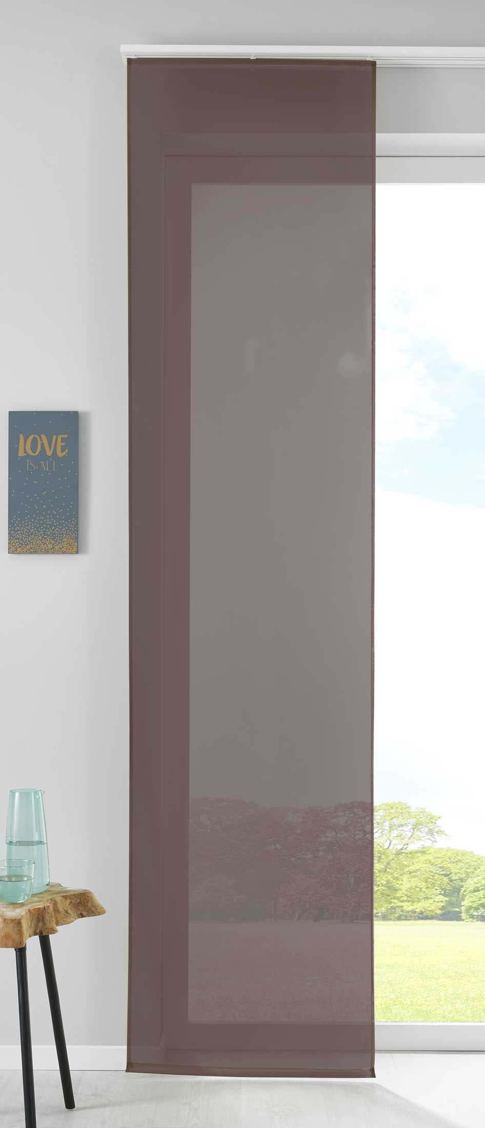 1er Set Schiebegardine Flächenvorhang Vorhang Gardine Voile Komplett mit Paneelwagen Beschwerungsstange 85589N Braun Schiebegardine Schiebegardine_braun | Gardinenbox.de