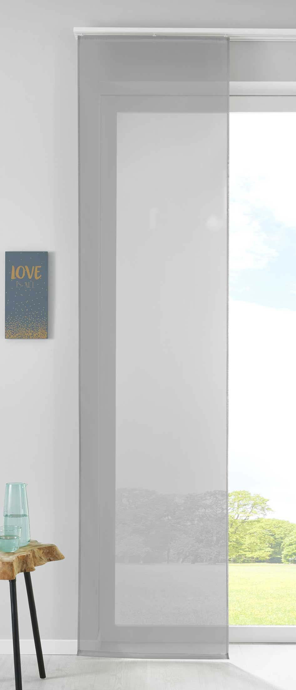 1er Set Schiebegardine Flächenvorhang Vorhang Gardine Voile Komplett mit Paneelwagen Beschwerungsstange 85589N Grau Schiebegardine Schiebegardine_grau | Gardinenbox.de