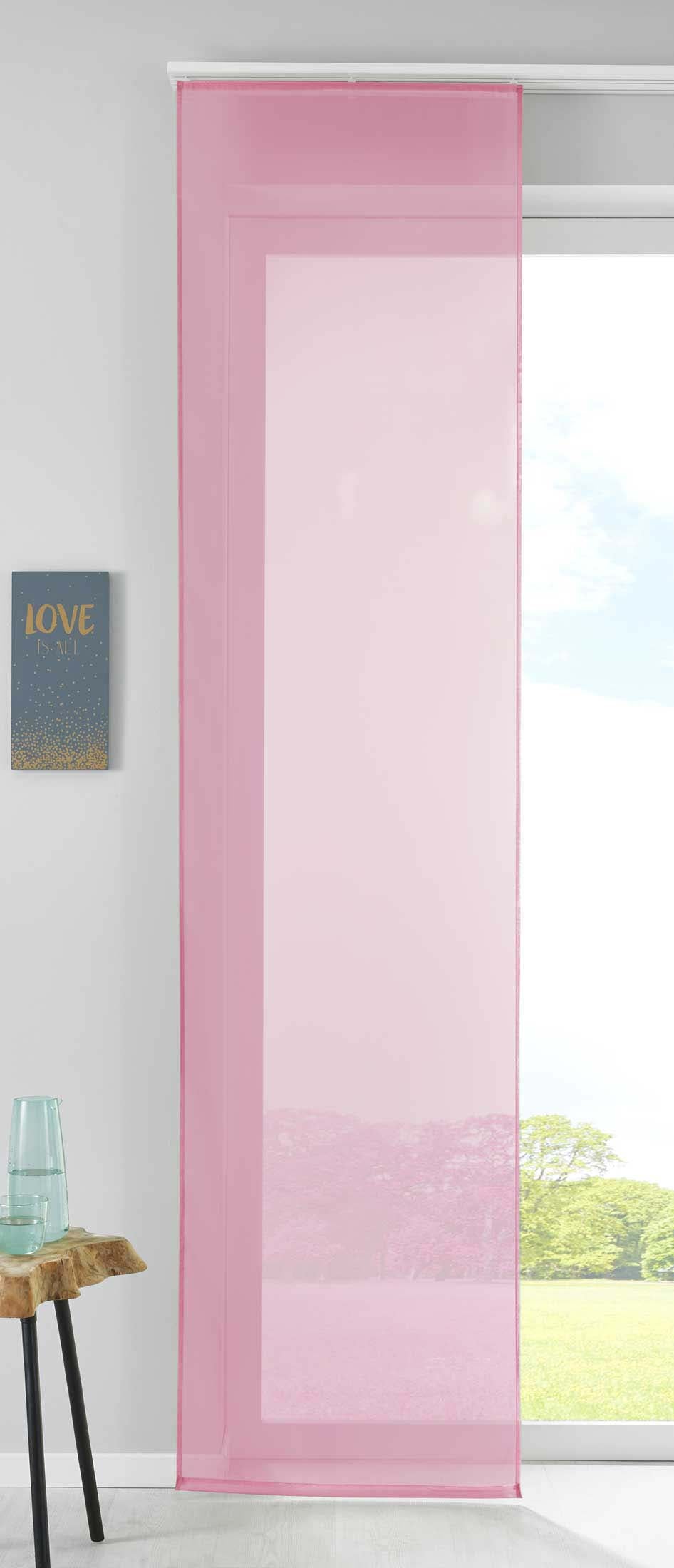 1er Set Schiebegardine Flächenvorhang Vorhang Gardine Voile Komplett mit Paneelwagen Beschwerungsstange 85589N Rosa Schiebegardine Schiebegardine_rosa | Gardinenbox.de