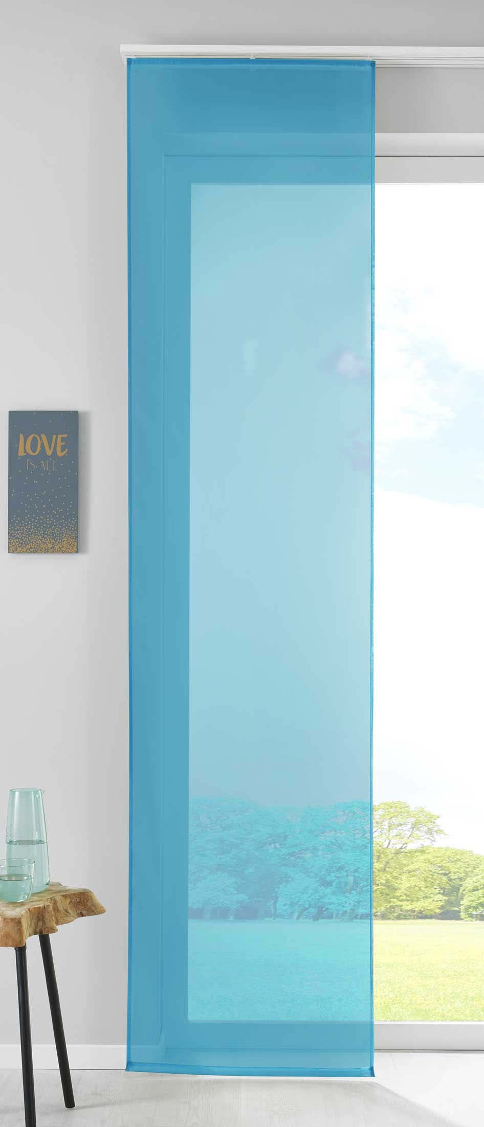 1er Set Schiebegardine Flächenvorhang Vorhang Gardine Voile Komplett mit Paneelwagen Beschwerungsstange 85589N Türkis Schiebegardine Schiebegardine_t_rkis | Gardinenbox.de