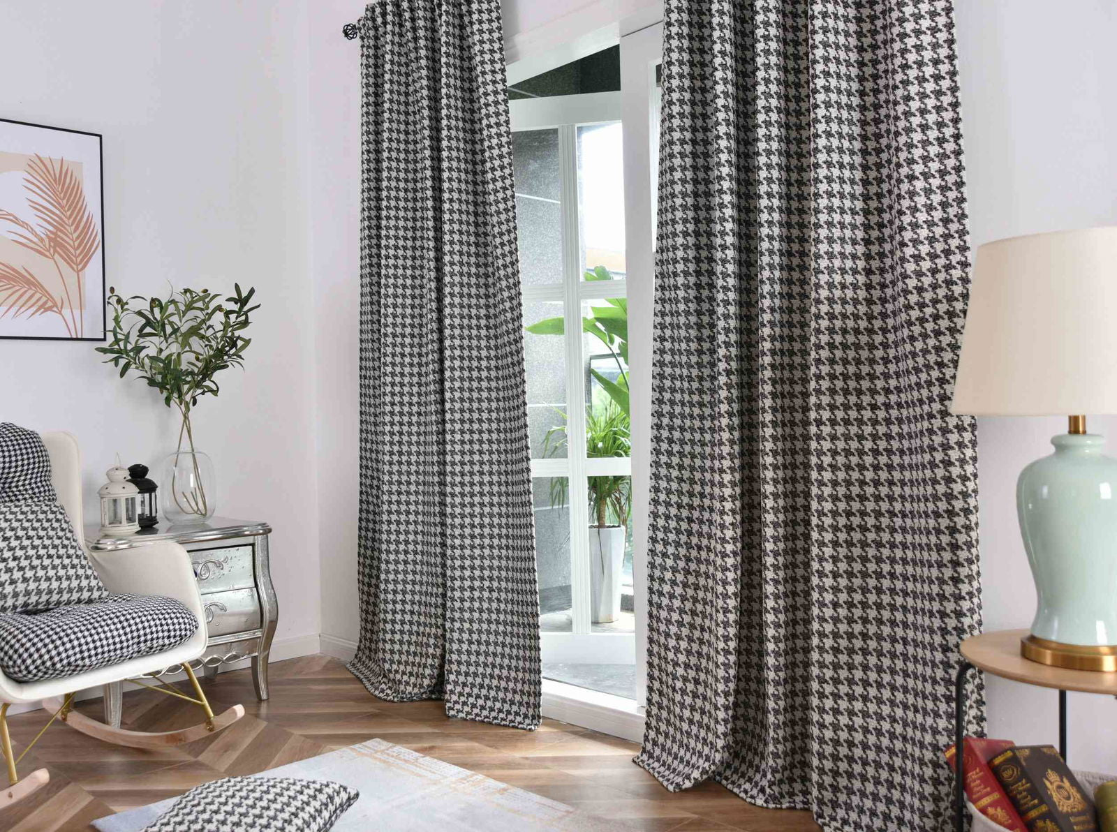 Vorhang HxB 245x140 cm Creme Schwarz Hahnentritt-Muster »PARIS« Flexible Multiband Aufhängung Elegant Pflegeleicht 2023320 - Gardinenbox.de - 
