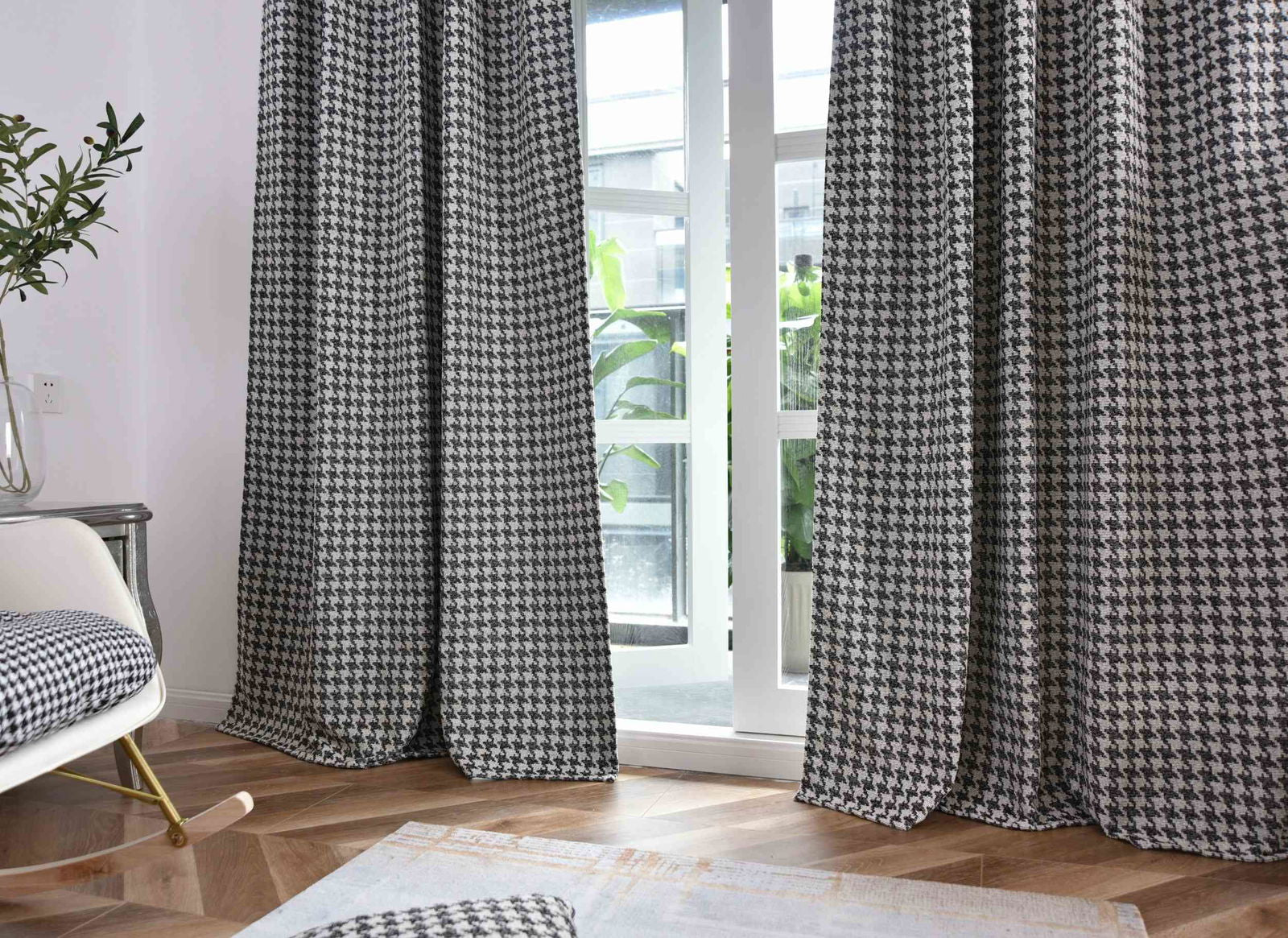 Vorhang HxB 245x140 cm Creme Schwarz Hahnentritt-Muster »PARIS« Flexible Multiband Aufhängung Elegant Pflegeleicht 2023320 - Gardinenbox.de - 