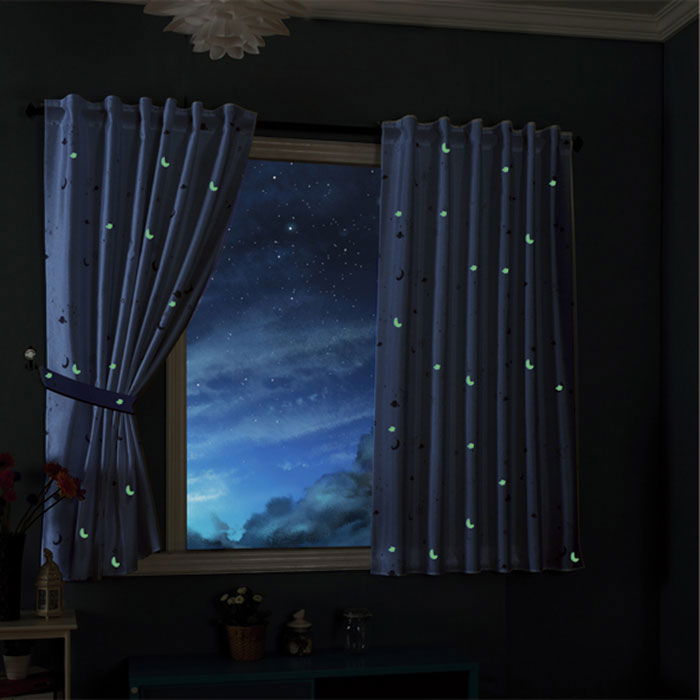 Vorhang Schal blickdicht Motiv Sterne Monde fluoreszierend leuchtend Kinder Kids Schlaufenband Universalband (Höhe x Breite cm) 20495 - Gardinenbox.de - 