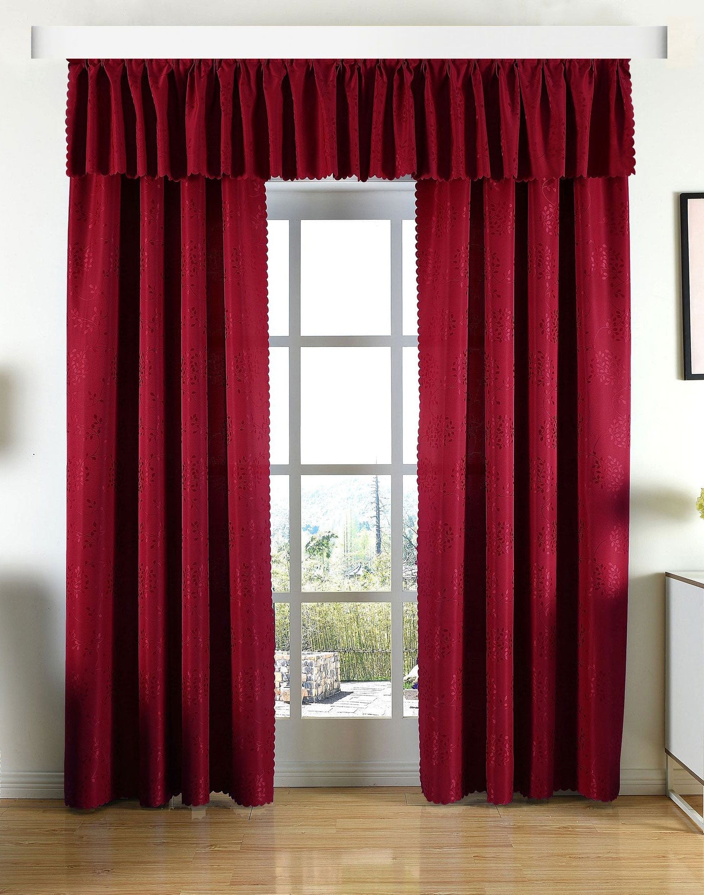 Yasmin Damast Gardinen Set, 5 Teile, eingenähtes Kräuselband bewährte Jacquard Qualität, blickdicht 20107 Bordeaux Vorhang Set Yasmin_Damast_Gardinen_Set_5_Teile_eingenahtes_Krauselband_bewahrte_Jacquard_Qualitat_blickdicht_20107_-_Gardinenbox.de_-_-3696068 | Gardinenbox.de